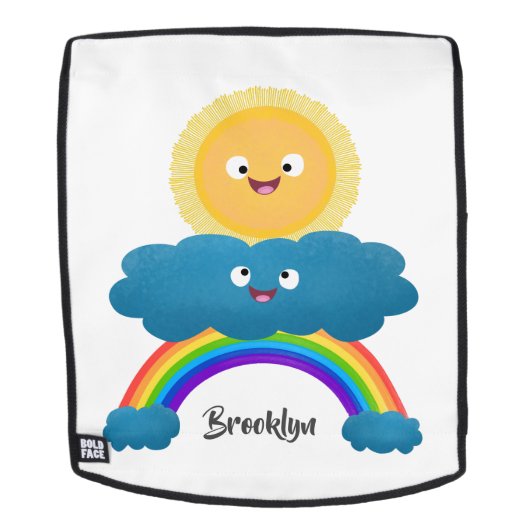 Niedlicher Happy Sun Cloud Regenbogen Cartoon Rucksack (Abnehmbare Front)
