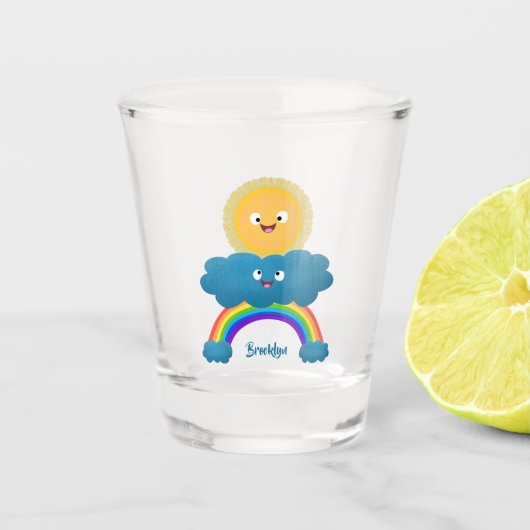 Niedlicher Happy Sun Cloud Regenbogen Cartoon Schnapsglas (Vorderseite)