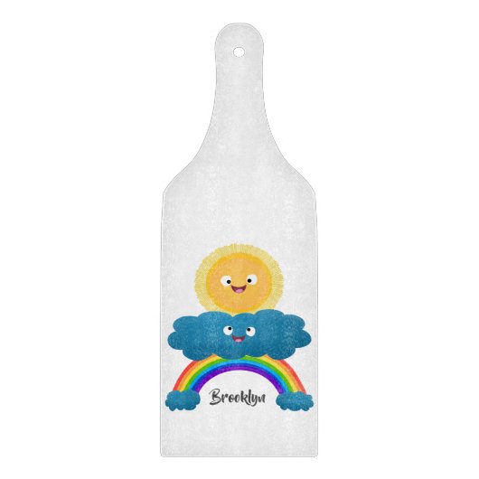 Niedlicher Happy Sun Cloud Regenbogen Cartoon Schneidebrett (Vorderseite)