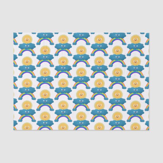 Niedlicher Happy Sun Cloud Regenbogen Cartoon Seidenpapier (Vorderseite)