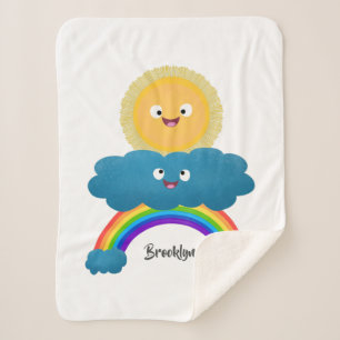 Niedlicher Happy Sun Cloud Regenbogen Cartoon Sherpadecke