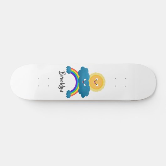 Niedlicher Happy Sun Cloud Regenbogen Cartoon Skateboard (Horizontal)