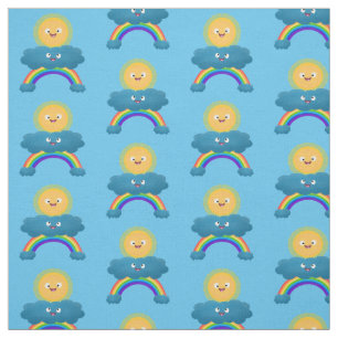 Niedlicher Happy Sun Cloud Regenbogen Cartoon Stoff