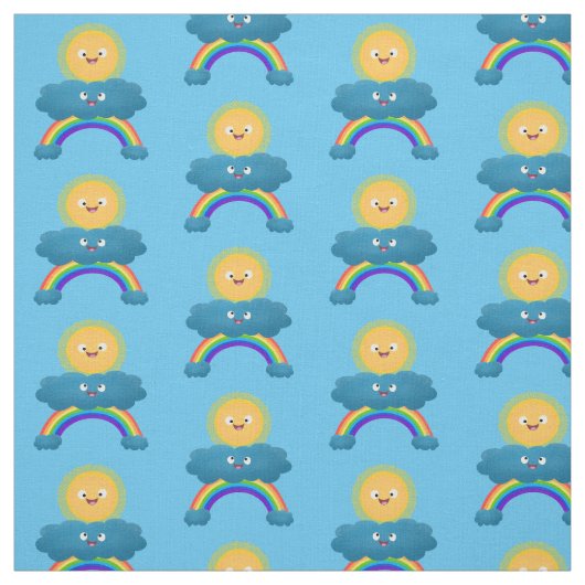 Niedlicher Happy Sun Cloud Regenbogen Cartoon Stoff (Muster)