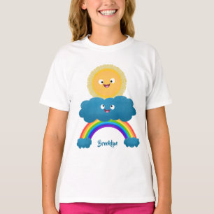 Niedlicher Happy Sun Cloud Regenbogen Cartoon T-Shirt