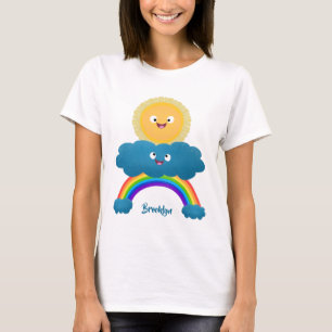 Niedlicher Happy Sun Cloud Regenbogen Cartoon T-Shirt