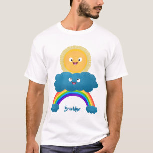 Niedlicher Happy Sun Cloud Regenbogen Cartoon T-Shirt