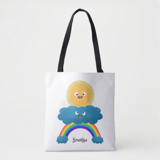 Niedlicher Happy Sun Cloud Regenbogen Cartoon Tasche (Vorderseite)