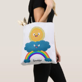 Niedlicher Happy Sun Cloud Regenbogen Cartoon Tasche (Von Nahem)