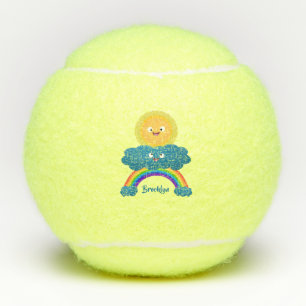 Niedlicher Happy Sun Cloud Regenbogen Cartoon Tennisbälle