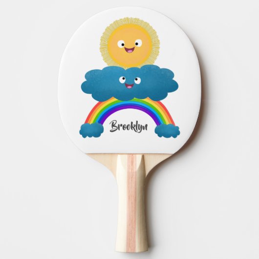 Niedlicher Happy Sun Cloud Regenbogen Cartoon Tischtennis Schläger (Vorderseite)