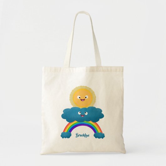 Niedlicher Happy Sun Cloud Regenbogen Cartoon Tragetasche (Vorne)