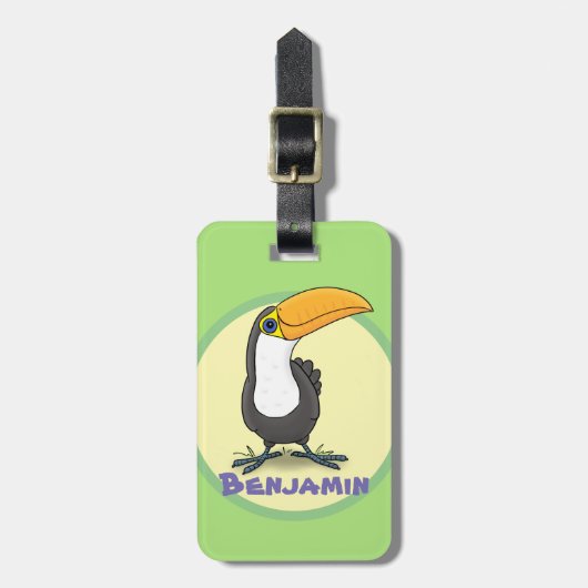 Niedlicher Happy Toucan lächelnder Cartoon Gepäckanhänger (Vorderseite vertikal)