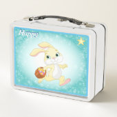 Niedlicher Happy und Stern auf hellblau Metall Brotdose (Rückseite)