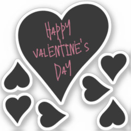 Niedlicher "Happy Valentines Day" Schwarzes Herz m Aufkleber