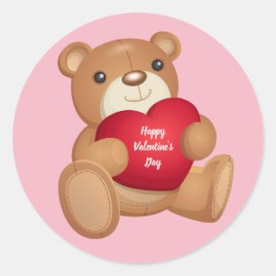 Niedlicher Happy Valentine's Day Teddy Bär Runder Aufkleber
