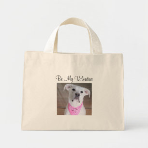 Niedlicher Happy White Welpe Hund mit rosa Scarf H Mini Stoffbeutel