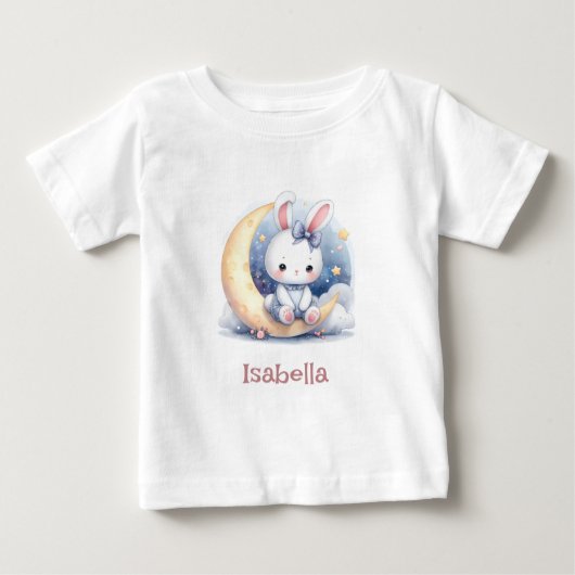 niedlicher Hase auf dem Mond Baby T-shirt (Vorderseite)