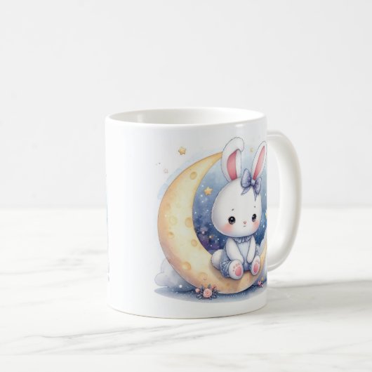 niedlicher Hase auf dem Mond Kaffeetasse (VorderseiteRechts)