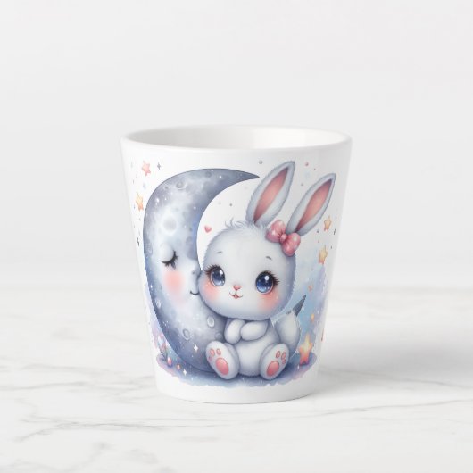 niedlicher Hase auf dem Mond Milchtasse (Vorderseite)