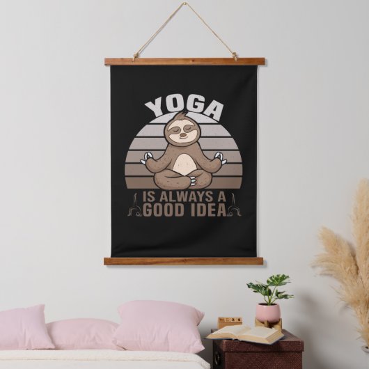Niedlicher Hase beim Yoga. lustige Yoga-Posen Wandteppich Mit Holzrahmen (Schlafzimmer)
