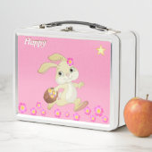 Niedlicher Hase, Blume und Stern pink Metall Brotdose (Beispiel)