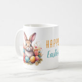 Niedlicher Hase Bunte Eier Blumen Frohe Ostern Kaffeetasse (Vorderseite Links)