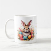Niedlicher Hase Bunte Eier Blumen Frohe Ostern Kaffeetasse (Links)