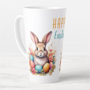 Niedlicher Hase Bunte Eier Blumen Frohe Ostern Milchtasse
