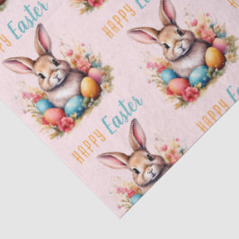 Niedlicher Hase Bunte Eier Blumen Frohe Ostern Seidenpapier