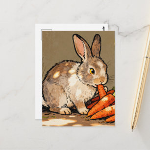 Niedlicher Hase, der Karotten isst Postkarte