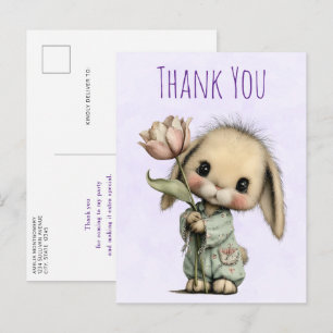 Niedlicher Hase hält eine Tulpe Danke Postkarte