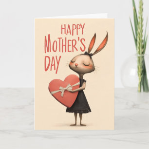 Niedlicher Hase hält Herz für Mama Muttertag Karte