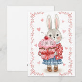 Niedlicher Hase hält rosa Cupcake Feiertagskarte (Vorne/Hinten)