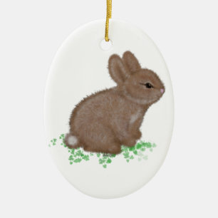 Niedlicher Hase im Klee Keramik Ornament