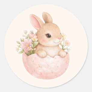 Niedlicher Hase in Eierschale Frühlings-Aquarell Runder Aufkleber