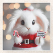 Niedlicher Hase in einem Weihnachtskostüm Glasuntersetzer (Vorderseite)