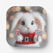 Niedlicher Hase in einem Weihnachtskostüm Pappteller (Vorderseite)