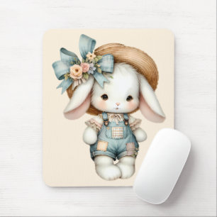 Niedlicher Hase in Overall mit Strohhut und Schlei Mousepad