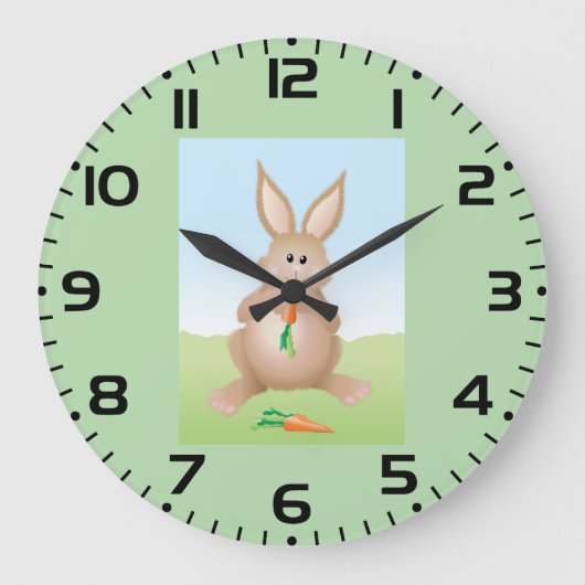 Niedlicher Hase isst Karotte Große Wanduhr (Vorderseite)