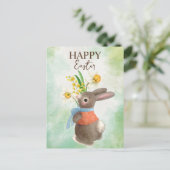 Niedlicher Hase mit Blume froh Ostern Postkarte (Stehend Vorderseite)