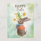 Niedlicher Hase mit Blume froh Ostern Postkarte (Vorderseite)