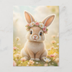 Niedlicher Hase mit Blumenkranz Feiertagspostkarte