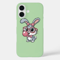 Niedlicher Hase mit Brille, der Kaugummi bläst