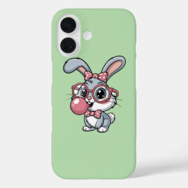 Niedlicher Hase mit Brille, der Kaugummi bläst iPhone 16 Hülle