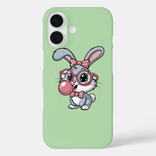 Niedlicher Hase mit Brille, der Kaugummi bläst iPhone 16 Hülle