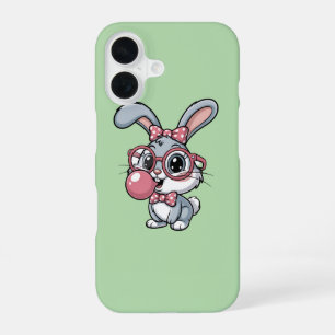 Niedlicher Hase mit Brille, der Kaugummi bläst iPhone 16 Hülle