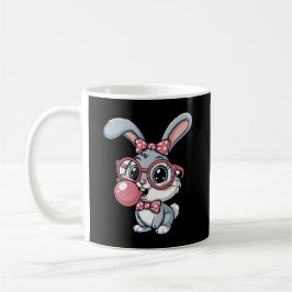 Niedlicher Hase mit Brille, der Kaugummi bläst Kaffeetasse