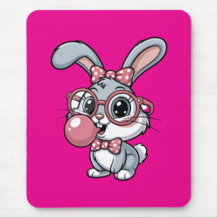 Niedlicher Hase mit Brille, der Kaugummi bläst Mousepad