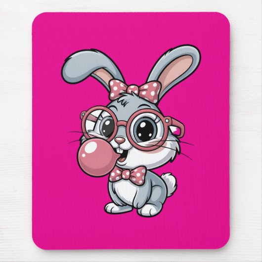 Niedlicher Hase mit Brille, der Kaugummi bläst Mousepad (Vorne)